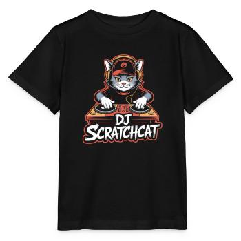 DJ Scratchcat Cat DJ Turntable Club - T-shirt bio MINI CREATOR Stanley/Stella Enfant - noir - Devant - Mikhail (115cm)