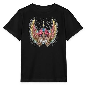 Illustration eines heiteren geflügelten Träumers - Stanley/Stella Kinder T-Shirt MINI CREATOR  - Schwarz - Vorne - Mikhail (115cm)