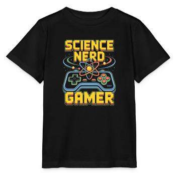 Science Nerd Gamer Atom Controller Wissenschaft - Stanley/Stella MINI CREATOR Kids’ T-Shirt - black - Front - Mikhail (115cm)