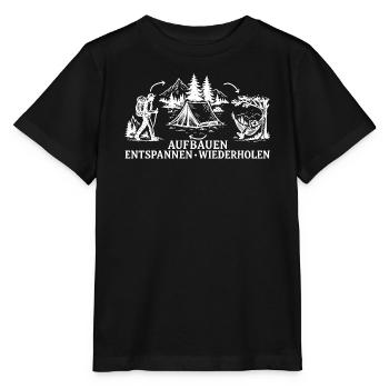 Camping Aufbauen Zelten Ausruhen Wiederholen - Stanley/Stella Kinder T-Shirt MINI CREATOR  - Schwarz - Vorne - Mikhail (115cm)