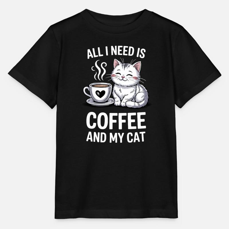 Conception de citation de café et de chat - T-shirt bio MINI CREATOR Stanley/Stella Enfant - noir