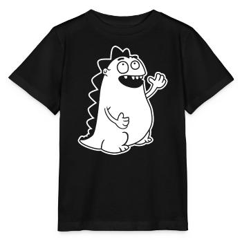 Dino waving – kawaii, cartoon & primeval joy - Stanley/Stella MINI CREATOR Kids’ T-Shirt - black - Front - Mikhail (115cm)