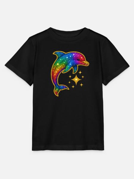 Regenbogen Glitzer Delfin - Stanley/Stella Kinder T-Shirt MINI CREATOR - Schwarz
