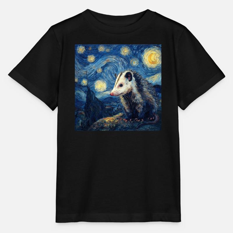Opossum Van Gogh Nuit étoilée - T-shirt bio MINI CREATOR Stanley/Stella Enfant - noir