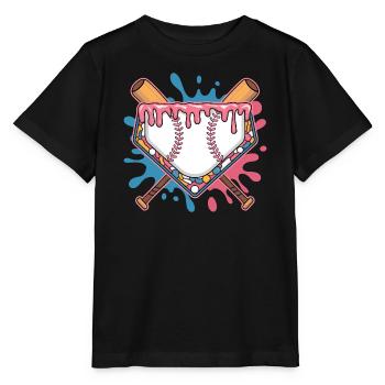 Baseball Homeplate Mit Schlaeger Und Buntem Splash - Stanley/Stella Kinder T-Shirt MINI CREATOR  - Schwarz - Vorne - Mikhail (115cm)