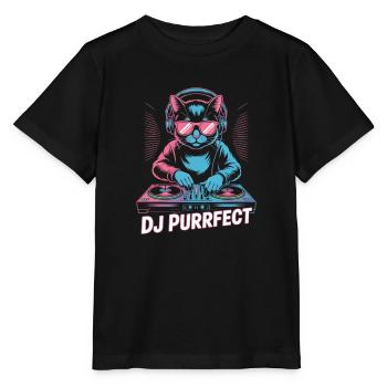 DJ Purrfect Katze Mit Kopfhörer Am Plattenteller - Stanley/Stella Kinder T-Shirt MINI CREATOR  - Schwarz - Vorne - Mikhail (115cm)