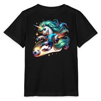 Einhorn Fussball Spielerin 25 Magischer Kick - Stanley/Stella Kinder T-Shirt MINI CREATOR  - Schwarz - Vorne - Mikhail (115cm)