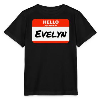 Bonjour, je m’appelle Evelyn Étiquette Nom Étiquette - T-shirt bio MINI CREATOR Stanley/Stella Enfant - noir - Devant - Mikhail (115cm)