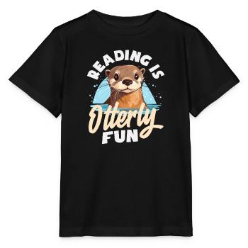 Sea Otter Cartoon Reading - Stanley/Stella MINI CREATOR Kids’ T-Shirt - black - Front - Mikhail (115cm)