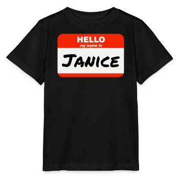 Bonjour, je m’appelle Janice Étiquette Étiquette Étiquette - T-shirt bio MINI CREATOR Stanley/Stella Enfant - noir - Devant - Mikhail (115cm)