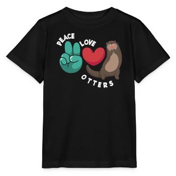 Sea Otter Cartoon Peace Love - Stanley/Stella MINI CREATOR Kids’ T-Shirt - black - Front - Mikhail (115cm)