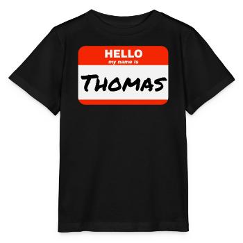 Bonjour, je m’appelle Thomas Étiquette Étiquette Étiquette - T-shirt bio MINI CREATOR Stanley/Stella Enfant - noir - Devant - Mikhail (115cm)