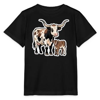 Longhorn with Calf – Western Style Design - Stanley/Stella MINI CREATOR Kids’ T-Shirt - black - Front - Mikhail (115cm)