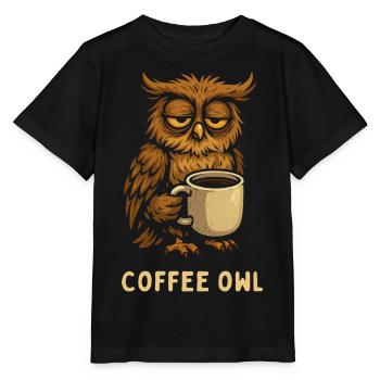 Coffee Owl - Kaffee Eule mit Becher Espresso  - Stanley/Stella Kinder T-Shirt MINI CREATOR  - Schwarz - Vorne - Mikhail (115cm)