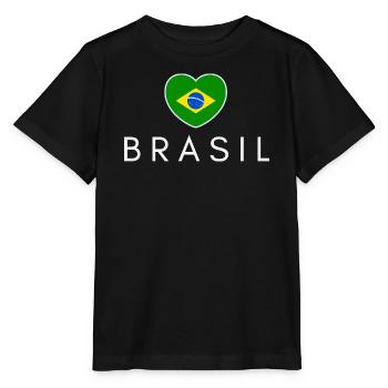 Cœur avec le drapeau brésilien, fierté brésilienne - T-shirt bio MINI CREATOR Stanley/Stella Enfant - noir - Devant - Mikhail (115cm)