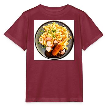 Plat avec saucisse et purée de pommes de terre - T-shirt bio MINI CREATOR Stanley/Stella Enfant - bordeaux - Devant - Kain (125cm)