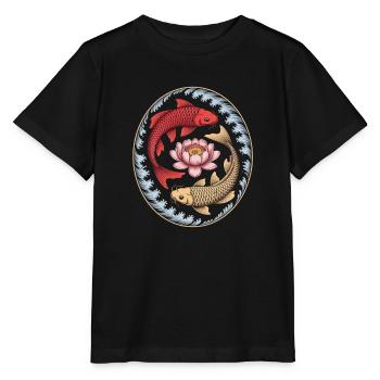 Koi-Fische Lotusblume Wellenkunst - Stanley/Stella Kinder T-Shirt MINI CREATOR  - Schwarz - Vorne - Mikhail (115cm)