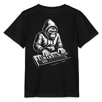 DJ Chimp in Hoodie plays keyboard music - Stanley/Stella MINI CREATOR Kids’ T-Shirt - black - Front - Mikhail (115cm)