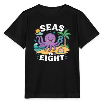 Seas The Eight Cute Octopus Birthday Island - Stanley/Stella MINI CREATOR Kids’ T-Shirt - black - Front - Mikhail (115cm)