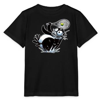 Lustiger Pinguin Beim Tennis Mit Schläger - Stanley/Stella Kinder T-Shirt MINI CREATOR  - Schwarz - Vorne - Mikhail (115cm)