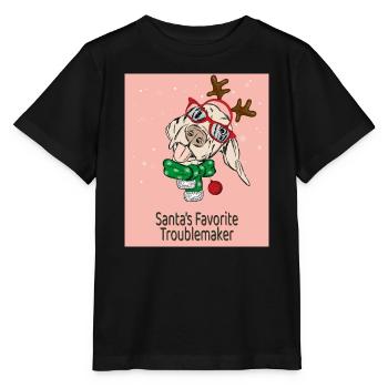 Santa's Favorite Troublemaker – Funny Dog - Stanley/Stella MINI CREATOR Kids’ T-Shirt - black - Front - Mikhail (115cm)