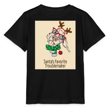 Santa's Favorite Troublemaker – Funny Dog - Stanley/Stella MINI CREATOR Kids’ T-Shirt - black - Front - Mikhail (115cm)