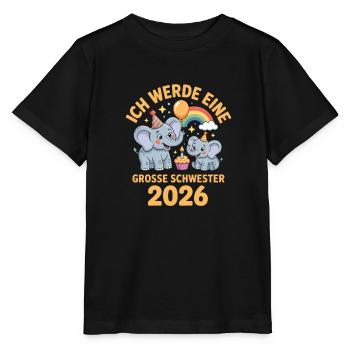 Je vais être une grande sœur éléphant 2026 - T-shirt bio MINI CREATOR Stanley/Stella Enfant - noir - Devant - Mikhail (115cm)