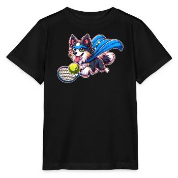 Superheld Corgi Mit Tennisball Und Umhang - Stanley/Stella Kinder T-Shirt MINI CREATOR  - Schwarz - Vorne - Mikhail (115cm)