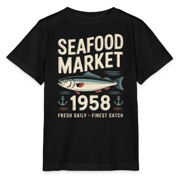 Publicité pour le marché aux poissons vintage - T-shirt bio MINI CREATOR Stanley/Stella Enfant - noir - Devant - Mikhail (115cm)