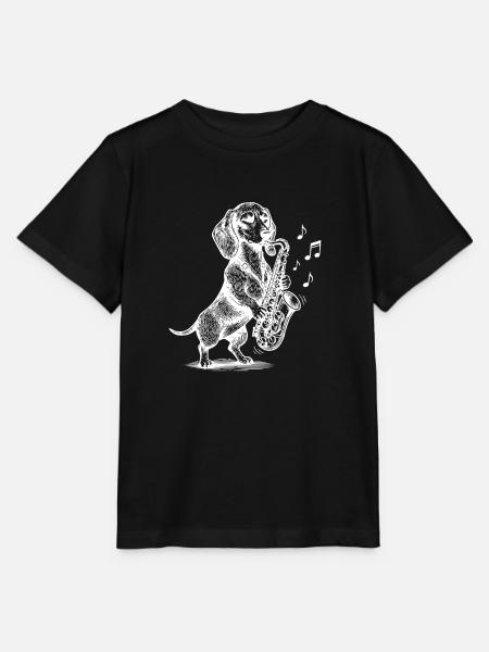 Dackel Saxophon Art Dog - Stanley/Stella Kinder T-Shirt MINI CREATOR  - Schwarz