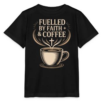 Fuelled By Faith And Coffee Glaube Kaffee Kreuz - Stanley/Stella MINI CREATOR Kids’ T-Shirt - black - Front - Mikhail (115cm)