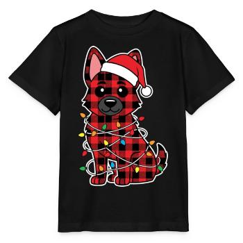 German Shepherd Dog Christmas Plaid Red - Stanley/Stella MINI CREATOR Kids’ T-Shirt - black - Front - Mikhail (115cm)