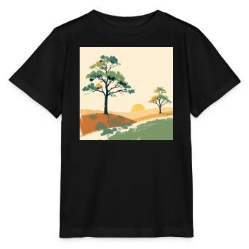 Pastell-Sonnenuntergangsbäume - Stanley/Stella Kinder T-Shirt MINI CREATOR  - Schwarz - Vorne - Mikhail (115cm)