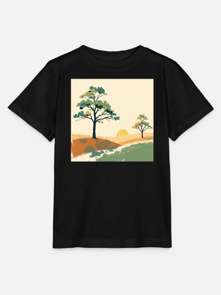 Pastell-Sonnenuntergangsbäume - Stanley/Stella Kinder T-Shirt MINI CREATOR  - Schwarz