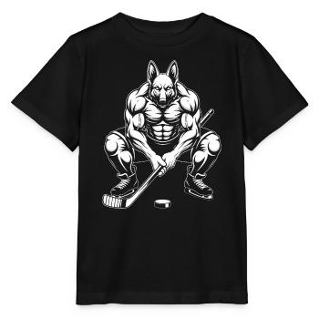 Muskulöser Schäferhund Eishockeyspieler Silhouette - Stanley/Stella Kinder T-Shirt MINI CREATOR  - Schwarz - Vorne - Mikhail (115cm)