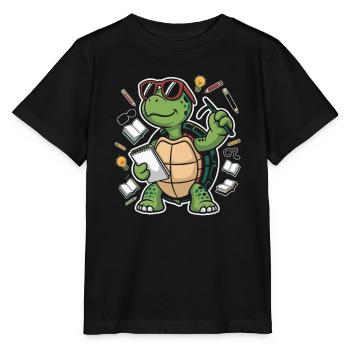 Learning turtle with glasses - Stanley/Stella MINI CREATOR Kids’ T-Shirt - black - Front - Mikhail (115cm)