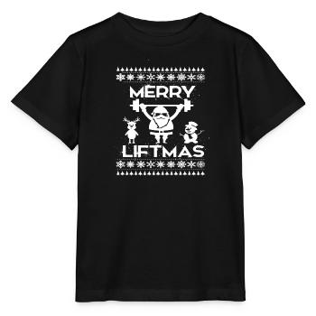 Christmas Power Santa Lifts Weights - Stanley/Stella MINI CREATOR Kids’ T-Shirt - black - Front - Mikhail (115cm)