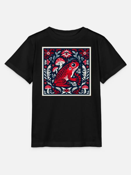 Mystical Frog with Mushrooms and Flowers – Folk Art - Stanley/Stella MINI CREATOR Kids’ T-Shirt - black