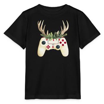Weihnachtscontroller mit Hirschgeweih - Stanley/Stella Kinder T-Shirt MINI CREATOR  - Schwarz - Vorne - Mikhail (115cm)