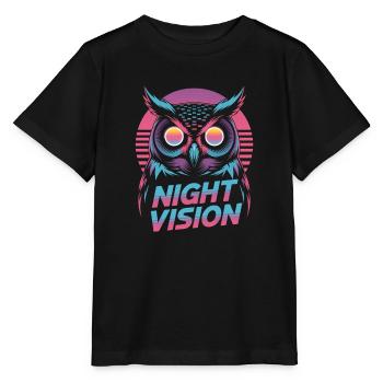 Night Vision Owl Retro Synthwave Night - Stanley/Stella MINI CREATOR Kids’ T-Shirt - black - Front - Mikhail (115cm)