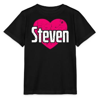 I Love Steven Pinkes Herz Ich liebe Steven - Stanley/Stella Kinder T-Shirt MINI CREATOR  - Schwarz - Vorne - Mikhail (115cm)