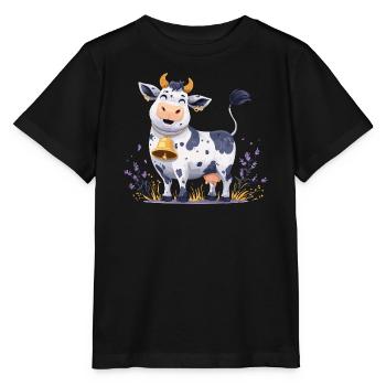 Lustige Kuh mit Glocke - Stanley/Stella Kinder T-Shirt MINI CREATOR  - Schwarz - Vorne - Mikhail (115cm)