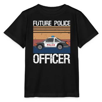 Future Police Officer Policewoman Cop  - Stanley/Stella Kinder T-Shirt MINI CREATOR  - Schwarz - Vorne - Mikhail (115cm)