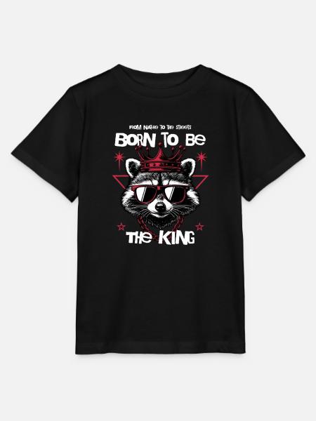 Raccoon Born to be the King - Stanley/Stella Kinder T-Shirt MINI CREATOR  - Schwarz