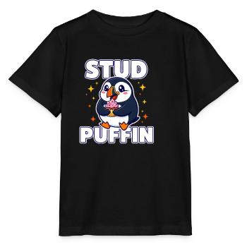 Stud Puffin Süßer Vogel Cupcake-Wortspiel - Stanley/Stella Kinder T-Shirt MINI CREATOR  - Schwarz - Vorne - Mikhail (115cm)
