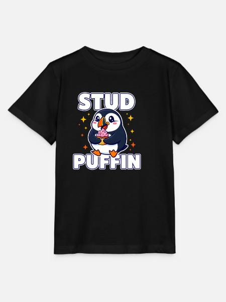 Stud Puffin Süßer Vogel Cupcake-Wortspiel - Stanley/Stella Kinder T-Shirt MINI CREATOR  - Schwarz