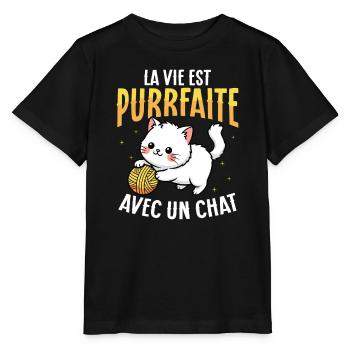 Life purrs with a cute cat - Stanley/Stella MINI CREATOR Kids’ T-Shirt - black - Front - Mikhail (115cm)