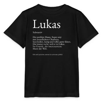 Lukas Wörterbuch Erklärung Vorname Lukas - Stanley/Stella Kinder T-Shirt MINI CREATOR  - Schwarz - Vorne - Mikhail (115cm)