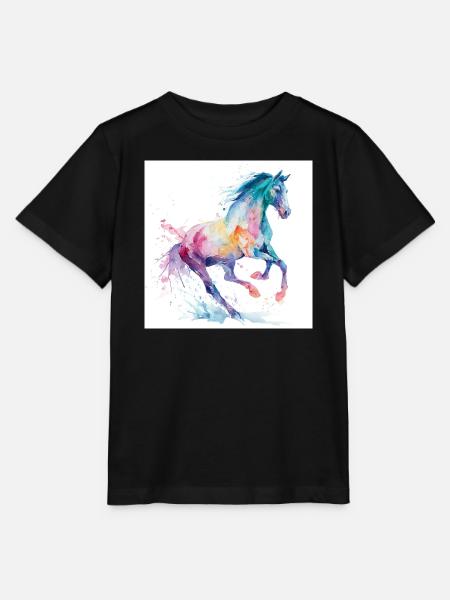 Regenbogen-Aquarellpferd - Stanley/Stella Kinder T-Shirt MINI CREATOR - Schwarz