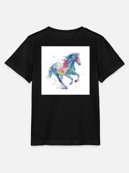 Regenbogengalopp-Aquarellpferd - Stanley/Stella Kinder T-Shirt MINI CREATOR  - Schwarz